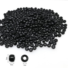 Looconi 500pcs Black Pony Beads 6 x 9 mm with Storage Box for Jewelry Making Hair Beads DIY Crafts Party Decoration