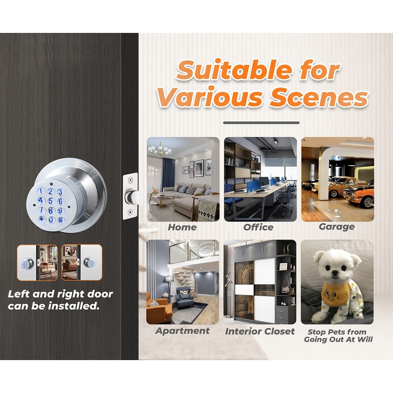 Keyless Electronic Entry Door Knob, Keypad Smart Door Knob, Interior