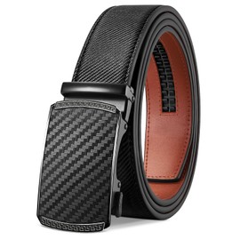 LAKIDAY Men's Belt, Ratchet Automatic Buckle Belt for Men, Business Suit, Leather Belt, 35 mm Belt, Adjustable Size, Carbon Fibre Black 09
