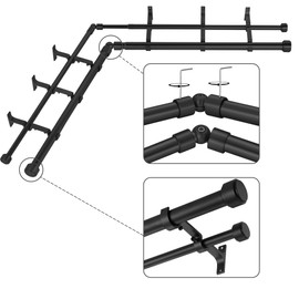 Mayrhyme Black Double Corner Window Curtain Rods with Aluminum End Cap Finials and Brackets,1 Inch Diameter Dual Bay Window Curtain Rods, Adjustable 2 Sided 36-72 Inch Double Drapery Rod