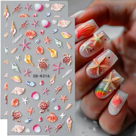 CharmeFleur 5D Embossierte Muschel und Seestern Nagelkunst Aufkleber Dekale Sommer Ozean Nagel Aufkleber 2PCS Schildkrote Ozean Thema Sommer Nagel Klebeaufkleber Maniküre Zubehör
