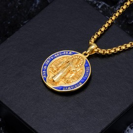 PDTJMTG St Benedict Necklace Sterling Silver Saint Benedict Medal Pendant with 22”+2” Stainless Steel Chain Gift for Men Women