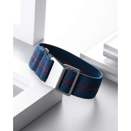 BINLUN Elastic Nylon Watch Band Navy Divers Parachute Fabric Replacement Hook-and-Loop Watch Strap 18/20/22mm(Blue-red,20mm)