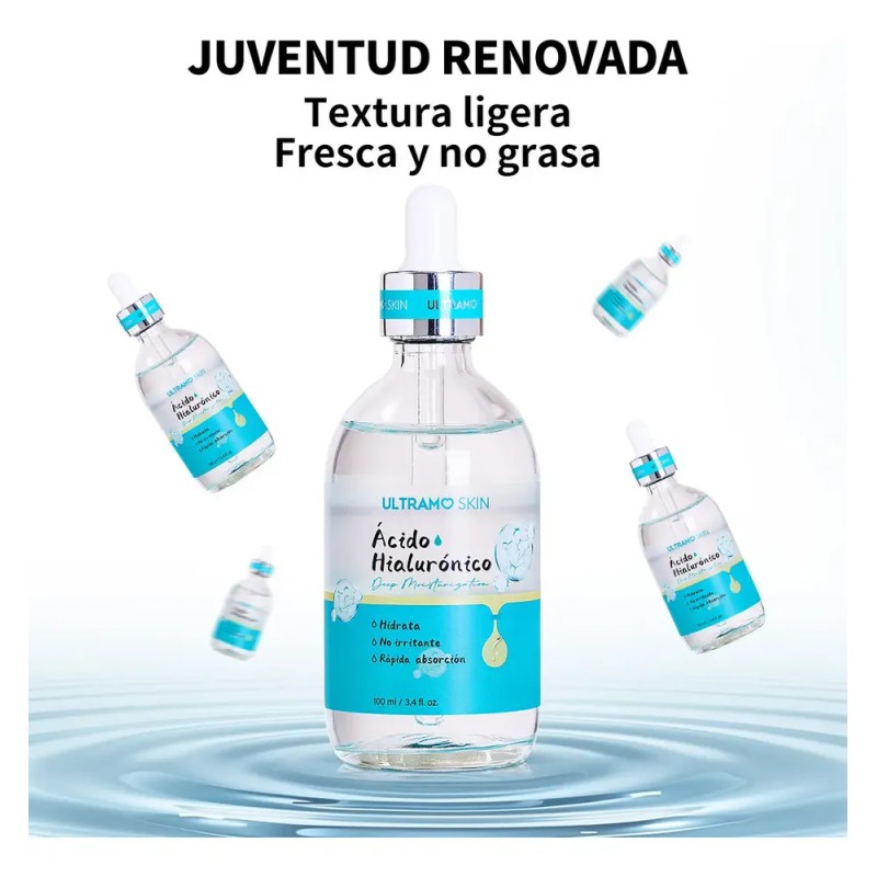 Sérum Ácido Hialurónico Hidratación Profunda -ULTRAMO- Suero Facial Pre Maquillaje