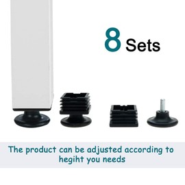 sourcing map Adjustable Furniture Feet Leveling Feet 40 x 40 mm Square Tube Inserts Kit Furniture Glide Adjustable Leveler 8 Sets