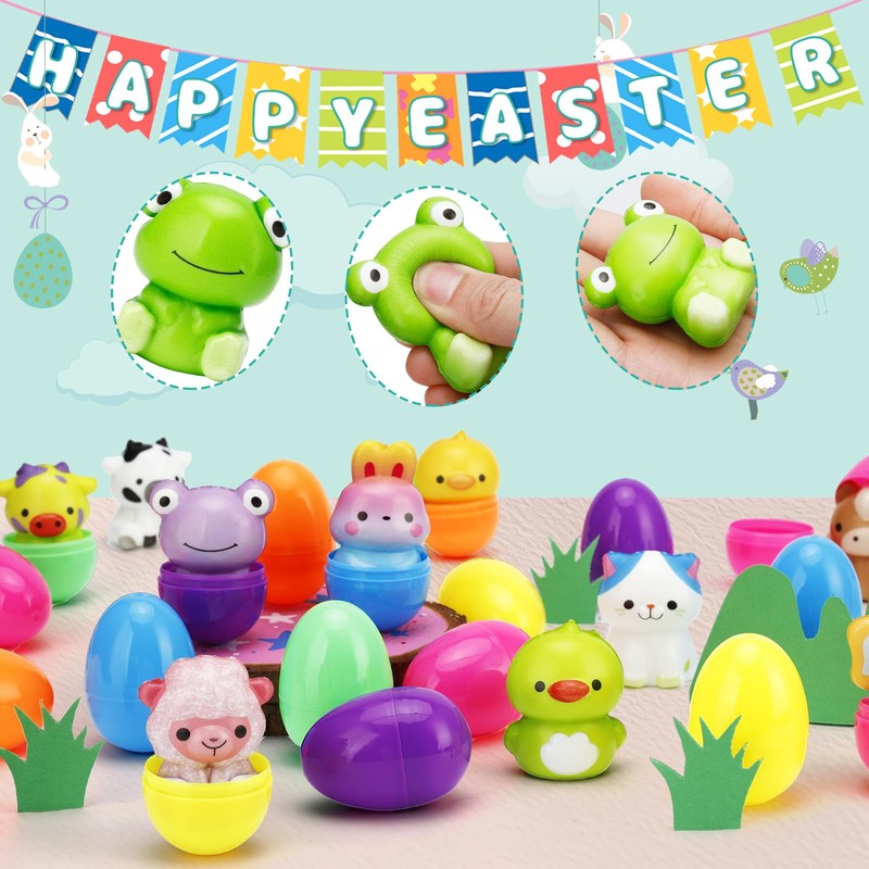 AUUGUU 24 Pack Prefilled Easter Eggs with Animals Squishy Animal