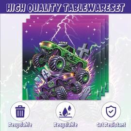 Frerand 40Pcs Monster truck Birthday Decorations for Birthday Plates+Napkins Dinnerware for Monster truck Birthday Party Favor (Monster truck)