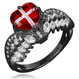 OSSZ Angel Wings Heart Cross Ring - Sterling Silver Gothic Dark Mysterious Infinity Ring Women's Holiday Jewelry Gift, Sterling Silver, Cubic Zirconia