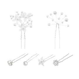 ieron 30PCS Wedding Hair Pins Crystals Wedding Bridal Hair Accessories U-shaped Rhinestone Hair Pins Beads and Flowers Hair Clips for Women and Girls