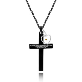 Tobestu Black Stainless Steel Cross Necklace Inspirational Faith Christian Bible Verse Quote Matthew 17:20 (Black)