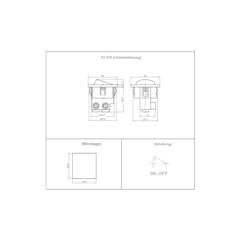 Built-in Rocker Switch, Rocker Switch 6 A 250 V ~