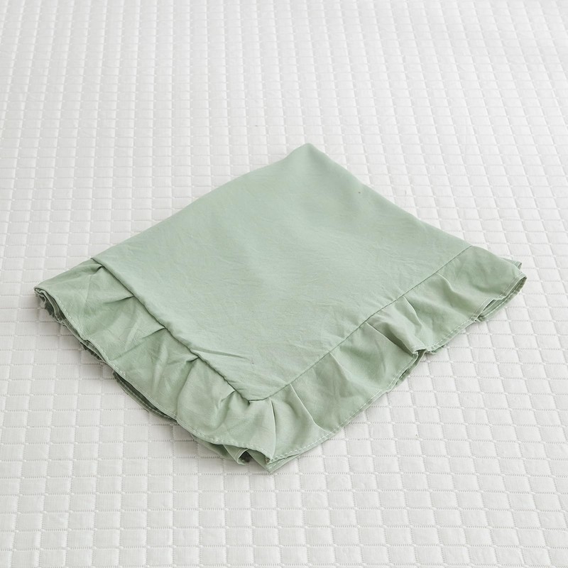 Herside Green Body Pillowcase Ruffled Fringe Design Solid Long Pillow