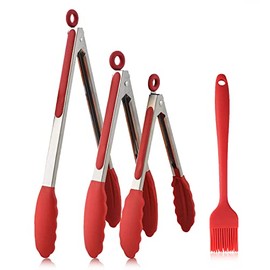 Sendowtek Pinzas de Cocina 3 PIEZAS, Pinzas de Silicona para Cocina de 7''/9''/12'', Pinzas Antiadherentes con un Cepillo de Silicona, Resistentes al Calor Hasta 480°F para Cocinar, Ensalada, BBQ