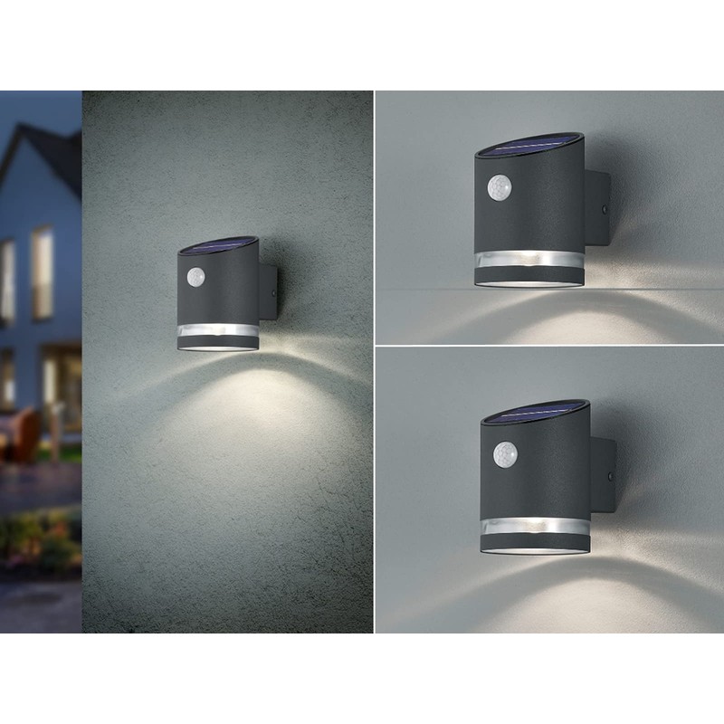 Set of 2 Solar Outdoor Wall Lights Anthracite with Motion