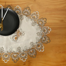 Small Lace Macrame Tablecloth Embroidered Jacquard Vintage Coffee Table Cover for Holiday Festival Party Home Decorations (15"x 35", Grey)