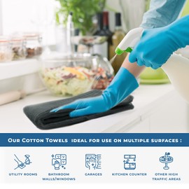 DAN RIVER 100% Cotton Bar Mop Pack of 12 Super Absorbent Multi-Purpose Cleaning Towels for Home, Bar, Kitchen, Restaurants, Mopping Floor, Offices, and Commercial Use, 16x19 in 350 GSM Gray