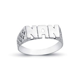 Jewelco London Rhodium Plated Sterling Silver NAN Signet ID Ring 6mm