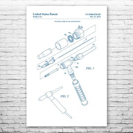 TIG Welding Torch Poster Print (24x36) Metal Worker, Welder Gift, Welding Decor, Construction Worker, Contractor Gift Blue & White
