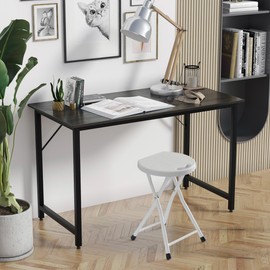 Basicwise Portable Folding Stool with Handle Compact Chair with Non-Slip Feet and Metal Frame Legs for Indoor & Outdoor Use Ideal for Dorm Kitchen Vanity Game Room Garden Porch & Home Bar, White