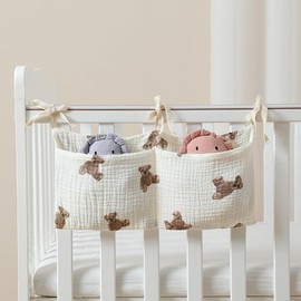 Tustao White Bedside Hanging Bags Milk Bottle Bib-Storage Crib Organizer Baby Nappy-Dormitory Bed-Bunk Organizing Bag Nappy- Organizer, Little Bear Nursery Hanging Organizers