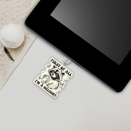 CHARKIMONY First Of All I'm A Delight Charm for E-Readers Dust Plug Charm 1.5 Inches Funny Quote Motivational Positivity Raccoon Cute Lightning/Type C Acrylic Material Charms for E-Reader Accessories