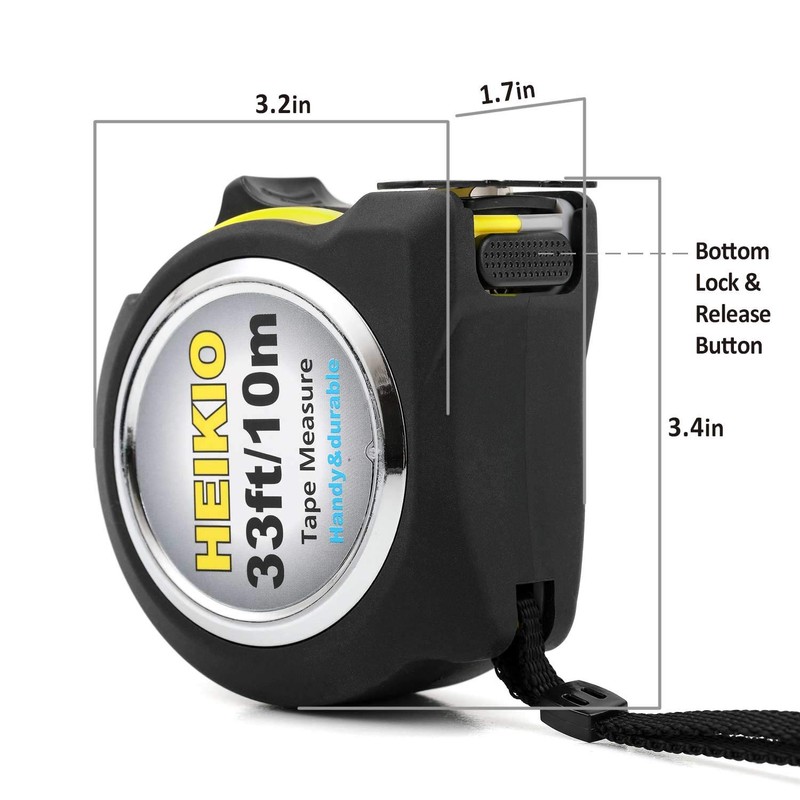 HEIKIO Measuring Tape 33 Feet(10M), Double-Sided Metric and Inch Scale