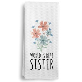 Qeheb Sister Kitchen Towels, World's Best Sister Floral Decorative Dish Tea Towels, Best Sister's Birthday from Brother Sister Hand Towels for Bathroom 16X24In