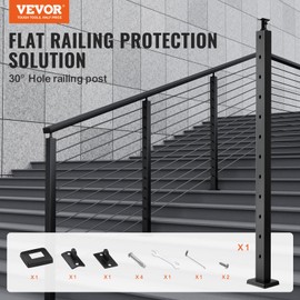 VEVOR Cable Railing Post, 42" x 1" x 2" Steel 30° Angled Hole Stair Railing Post, 12 Pre-Drilled Holes, SUS304 Stainless Steel Cable Rail Post with Horizontal and Curved Bracket, 1JZLGZHS1067HNEKBV0