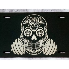 Unbranded Skull, Weightlifting design!  Laser Engraved Front License Plate.