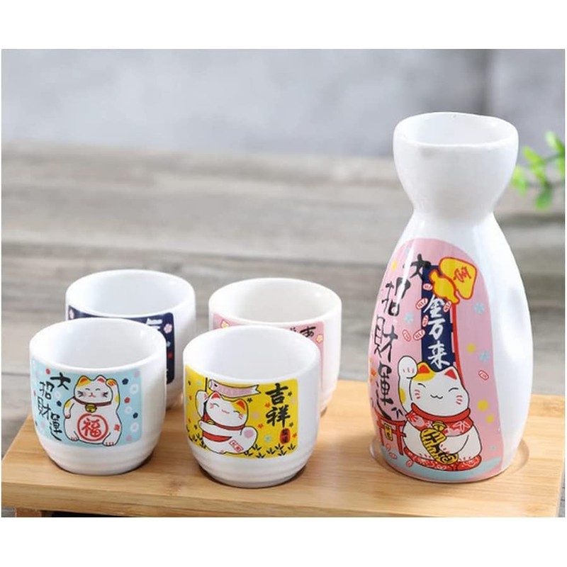 JapanBargain, Porcelain Sake Set Sake Bottle and Sake Cups Saki