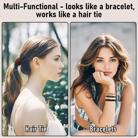 Wgniip 48 Pcs Boho Hair Ties for Women, 4 Styles Cute Hair Tie Bracelet for Thin and Thick Hair/Pony Tails, Green and Brown Hair Accessories for Women No Damage Hair Elastics