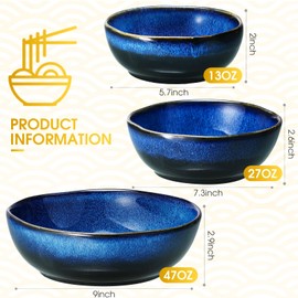 3 Pieces Ceramic Fruit Bowl for Kitchen Counter Centerpiece Ceramic Decorative Storage Microwave and Dishwasher Safe Decorative Pedestal Bowl for Table Countertop Soup Salad,13 oz 27 oz 47 oz