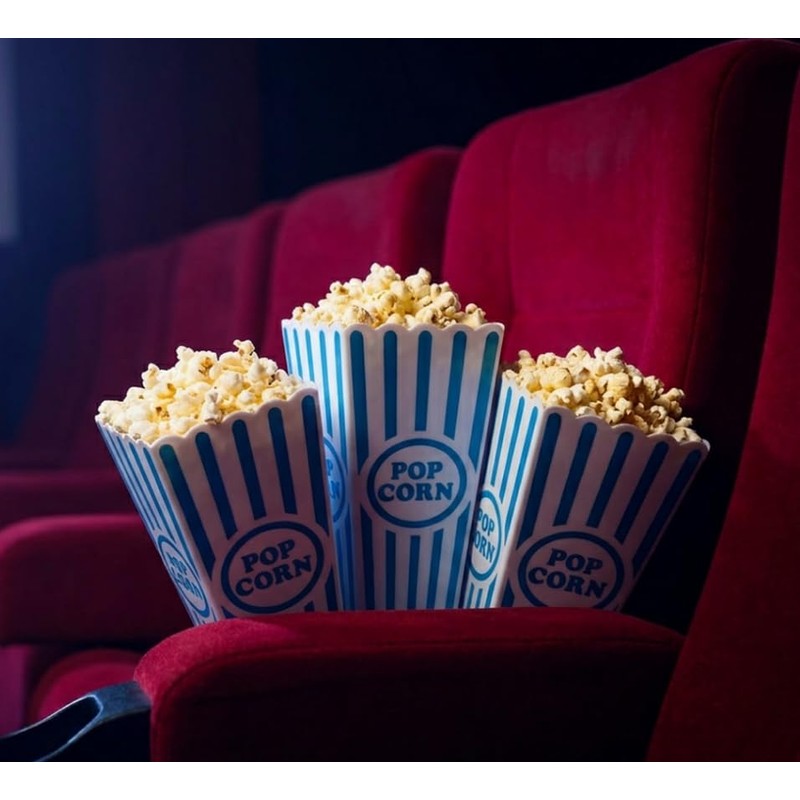 YOVECATHOU 5Pcs Plastic Red Blue White Striped Classic Popcorn Containers
