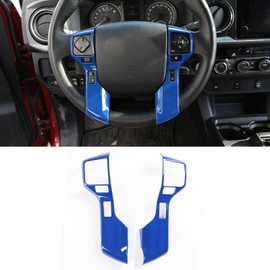 LLKUANG Car Steering Wheel Moulding Chrome Cover Trims Stickers Fit for Toyota Tundra 2014-2021 Tacoma 2016-2022 ABS Steering Wheel Cover Trim Accessories(Blue,3+3 Holes Style)