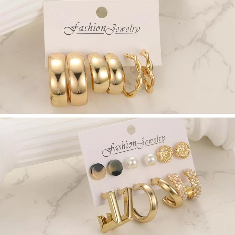 Aretes para Mujer;Joyeria 45 Pares Aretes Mujer Oro Pendientes Joyeria