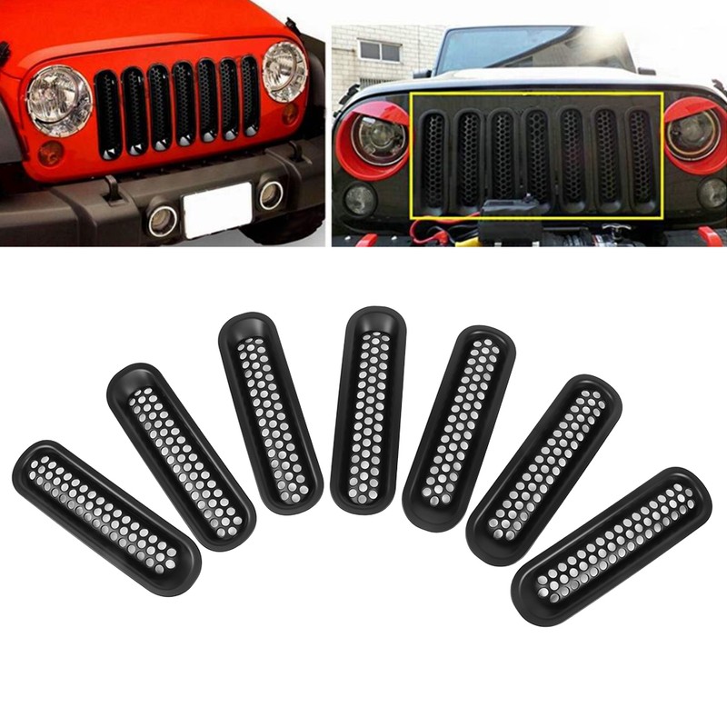 7pcs ABS Exterior Front Grilles Mesh Grill Fit For Jeep