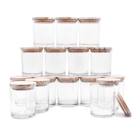 Thick Candle Jars for Making Candles 16 Pcs, 7 OZ Empty Jars with Wood Lids for Candle Making, Sample Container, Clear