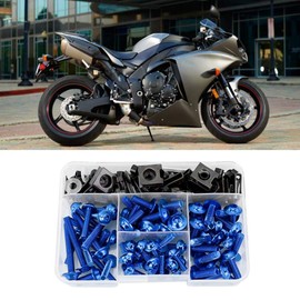 KIMISS Perno de tornillos, 177 piezas Kit de tornillos de carenado de motocicleta universal M5 M6 apto para bicicletas deportivas(Azul)