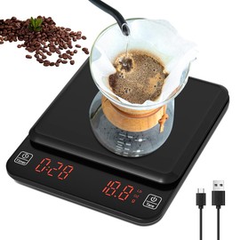 AHILAX Báscula de Café Balanza Digital Cocina USB Recargable, Báscula Espresso con Pantalla LCD y Temporizador 3kg/0.1g de Alta Precisión Escala de Té con Tara Automática Adecuada para Pesar Alimentos