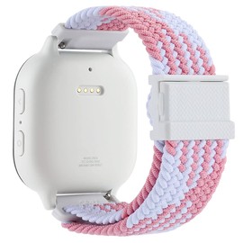 Stretchy Braided Gizmo Watch Band Replacement - Magnetic Buckle, Adjustable Length, Breathable, Quick Release Spring Bars (Pink/White)