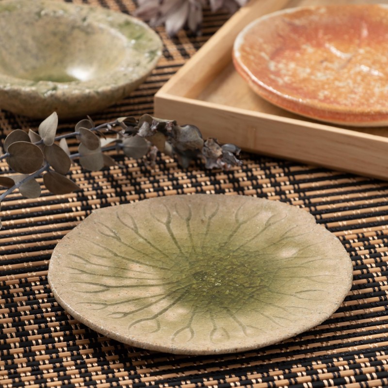 Marui Pottery 3-4082 Shigaraki Ware Hechimon Plate, Diameter Approx. 4.3