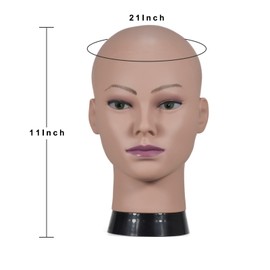 VEELTRAS Bald Mannequin Head Female Professional Bald Head for Wigs,Glasses,Mask Making and Display,with a Free Clamp