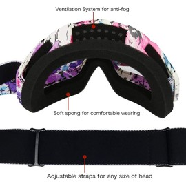 E-Soul Motorcycle Goggle Motocross Wind Dust Protection Aviator Goggles Snowboard Goggles Snow Goggles Ski Goggles Winter Sports Goggles for Men and Women Boys and Girls (White-Blue-Purple