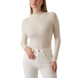 Guess Women's Eco Long Sleeve Mock Neck Julia Seamless Sweater, Cream White, X-Small-Small