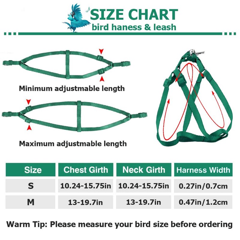 ASOCEA Adjustable Bird Harness Leash,Parrot Harness Leash Pet Anti-bite Training