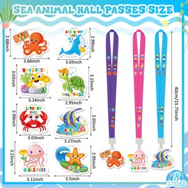 Ctosree Set of 8 Marine Animals Unbreakable PVC Hall Pass Lanyards and School Passes Set School Supplies Teacher Supplies for Classroom Elementary Middle School Restroom Library Office