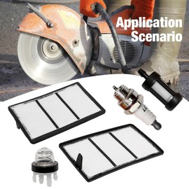 4238 140 4401 Air Filter Replacement for Stihl TS410 TS410Z TS420 TS420Z Lawn Mower with Primer Bulb Fuel Filter Tune Up Kit Repl.# 4238-140-1800, 4238 141 0300B
