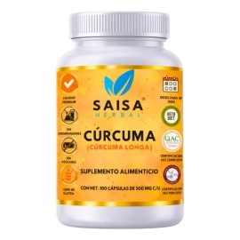 Cúrcuma Orgánica 100 Cápsulas | 100% Pura | Suplemento Alimenticio | Antiinflamatorio Natural, Digestión y Articulaciones | Saisa Herbal