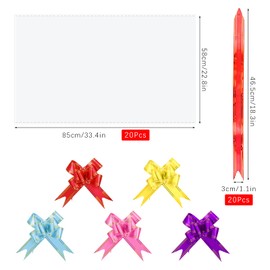 SelfTek 20pcs Large Cellophane Bags with 20pcs Pull Bows Clear Basket Wrap Bags Hamper Wrapping Bags with Colorful Bows Set for Baskets Making Easter Gifts Presents Packaging, 33 X 22 Inches