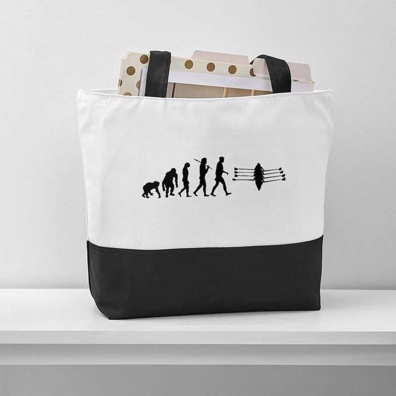 CafePress Rowing Evolution Canvas Tote Top Zipper Closure